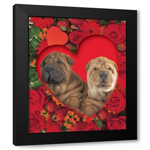 Puppies In Heart Black Modern Wood Framed Art Print by Hoenderkamp, Patrick