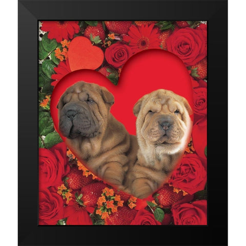 Puppies In Heart Black Modern Wood Framed Art Print by Hoenderkamp, Patrick