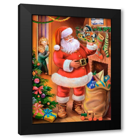 Santa With Gifts Black Modern Wood Framed Art Print with Double Matting by Hoenderkamp, Patrick