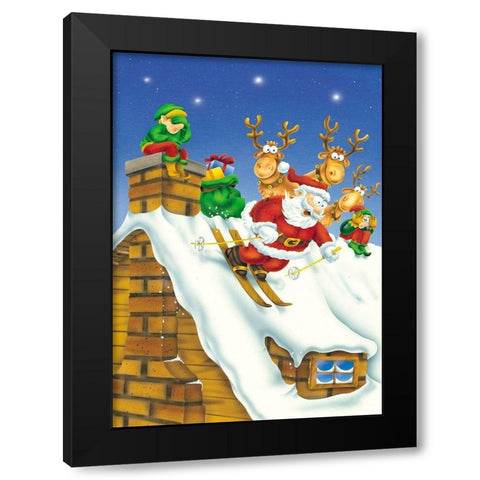 Santa skiing Black Modern Wood Framed Art Print with Double Matting by Hoenderkamp, Patrick