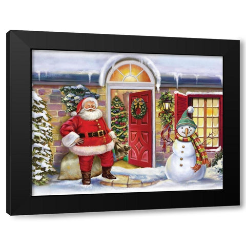 Santa At Porch Black Modern Wood Framed Art Print with Double Matting by Hoenderkamp, Patrick