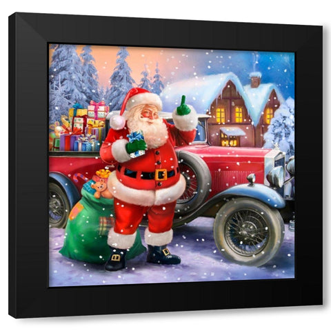Santa With Classic Car Black Modern Wood Framed Art Print with Double Matting by Hoenderkamp, Patrick