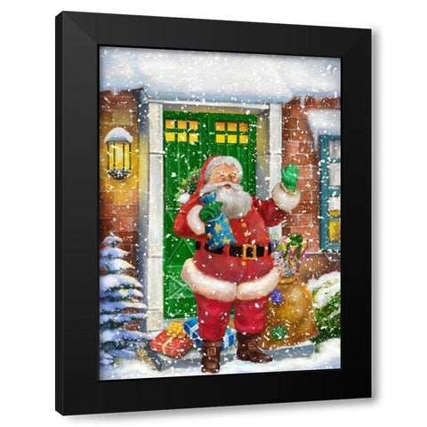 Santa At The Front Door Black Modern Wood Framed Art Print with Double Matting by Hoenderkamp, Patrick