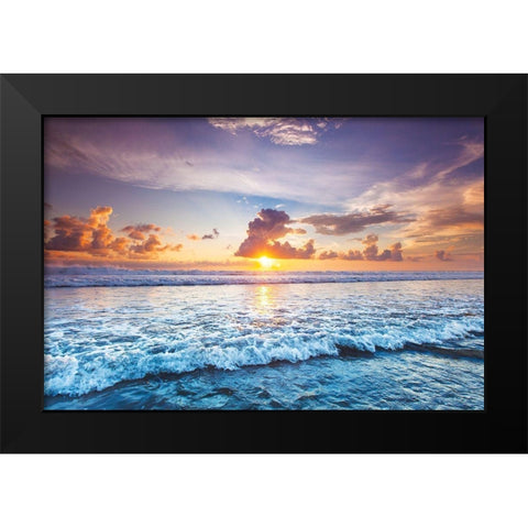 Sunset over Blue Sea Black Modern Wood Framed Art Print by Mikhaylov