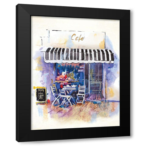 Cafe Terrace Black Modern Wood Framed Art Print with Double Matting by Anonymous