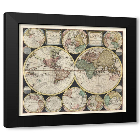 World Map 1594 Black Modern Wood Framed Art Print by Allard, Carel