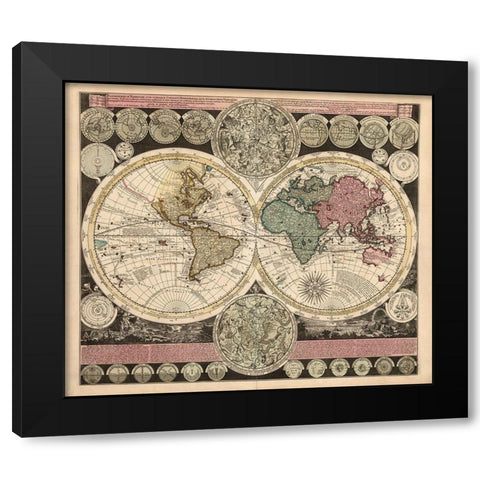Planisphaerium Black Modern Wood Framed Art Print by Visscher, Nicholas