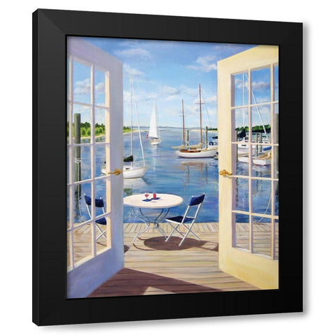 Table on the Harbor Black Modern Wood Framed Art Print with Double Matting by Saxe, Carol