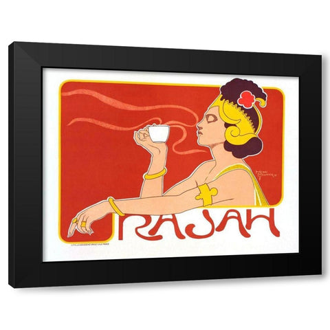 Rajah Coffee 1897 Black Modern Wood Framed Art Print with Double Matting by Meunier, Henry