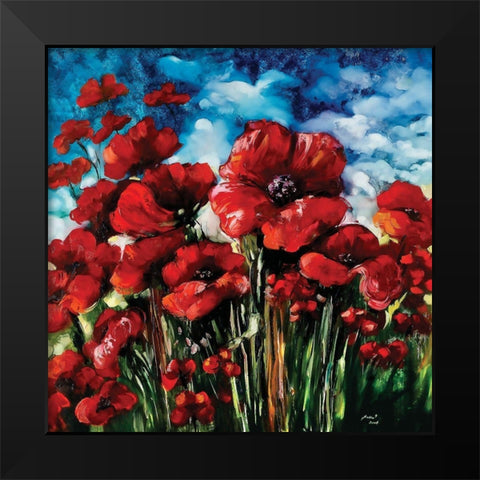 Poppy Field Black Modern Wood Framed Art Print by Sipos, Judit
