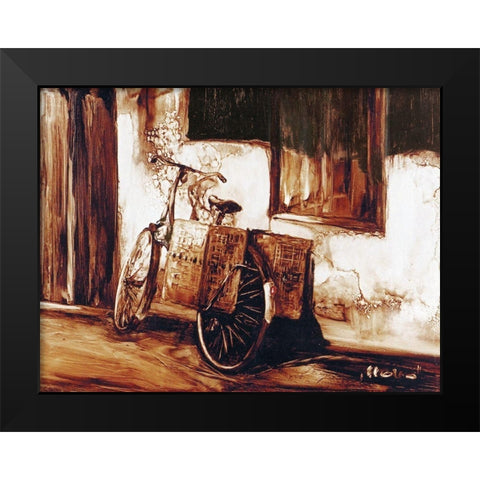 Cottage Bicycle Black Modern Wood Framed Art Print by Sipos, Judit