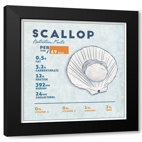 Scallop Nutrition Facts Black Modern Wood Framed Art Print by Anonymous