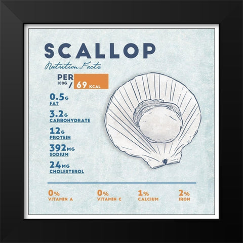 Scallop Nutrition Facts Black Modern Wood Framed Art Print by Anonymous