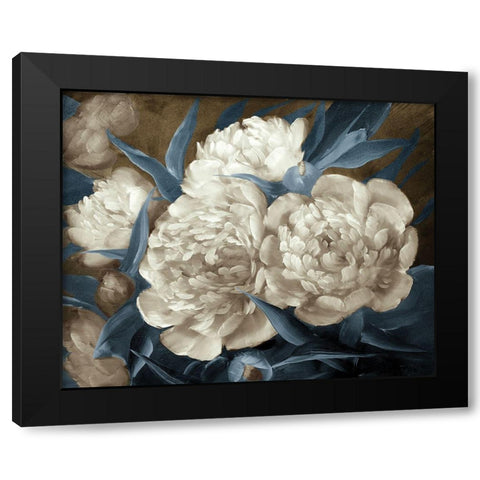 Peonies painting in blue-brown  Black Modern Wood Framed Art Print with Double Matting by Anonymous