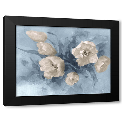 Tulips painting in blue-brown  Black Modern Wood Framed Art Print by Lipeikaite, E.