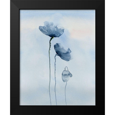 Poppies in blue Black Modern Wood Framed Art Print by Anonymous