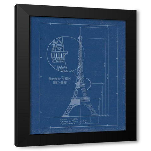 Eiffel Tower Blue Print Black Modern Wood Framed Art Print by Sussenn