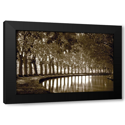 Tree Line at Pond Black Modern Wood Framed Art Print by Anonymous