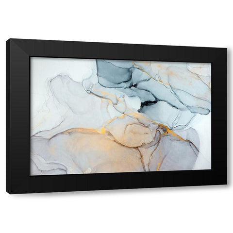 Blue, Grey, Gold Abstract Black Modern Wood Framed Art Print with Double Matting by Dein, Mari