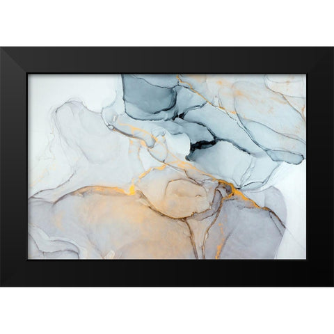 Blue, Grey, Gold Abstract Black Modern Wood Framed Art Print by Dein, Mari