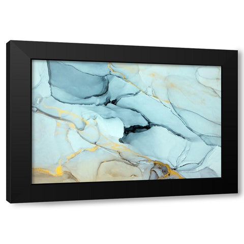 Turquoise Ink Abstract Black Modern Wood Framed Art Print with Double Matting by Dein, Mari