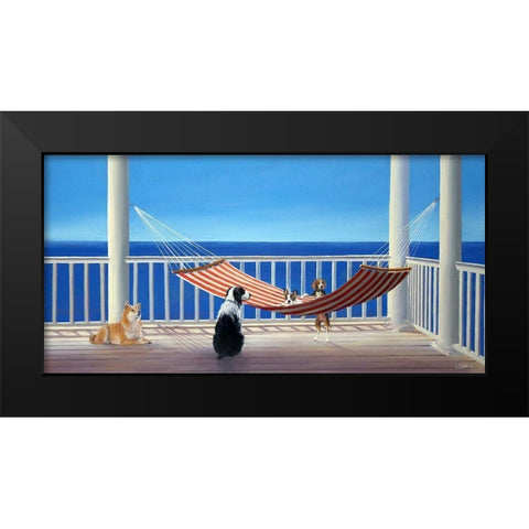 Dogs in Hammock  Black Modern Wood Framed Art Print by Saxe, Carol