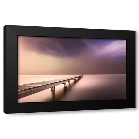 Long Pier in Early Morning Black Modern Wood Framed Art Print with Double Matting by Anon.