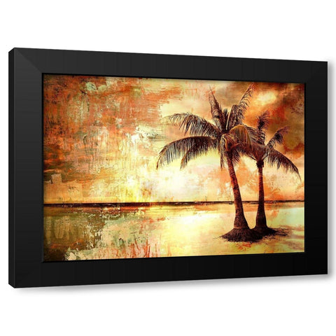 Tropical Sunset Black Modern Wood Framed Art Print with Double Matting by Anon.