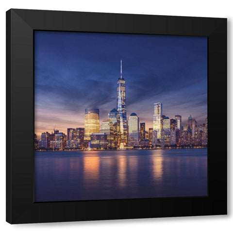 New York City-Manhattan Sunset Black Modern Wood Framed Art Print by Masik, Ilja|
