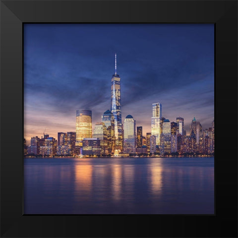 New York City-Manhattan Sunset Black Modern Wood Framed Art Print by Masik, Ilja|