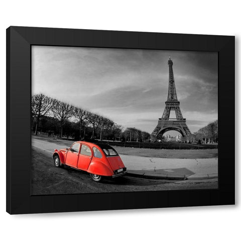 Red in Motion by the Eiffel Tower Black Modern Wood Framed Art Print by Anonymous