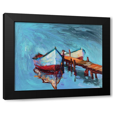Rowboats Tied to Pier Black Modern Wood Framed Art Print with Double Matting by Dimitrov, Boyan