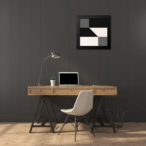 Geometric Abstract Black and Grey Black Modern Wood Framed Art Print by Inuit