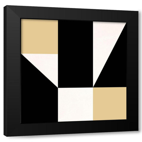 Geometric Abstract Black,Tan and White Black Modern Wood Framed Art Print by Inuit