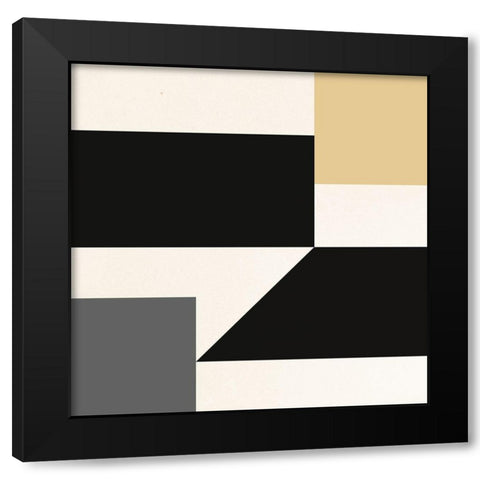 Geometric Abstract Black,Tan and White II Black Modern Wood Framed Art Print by Inuit