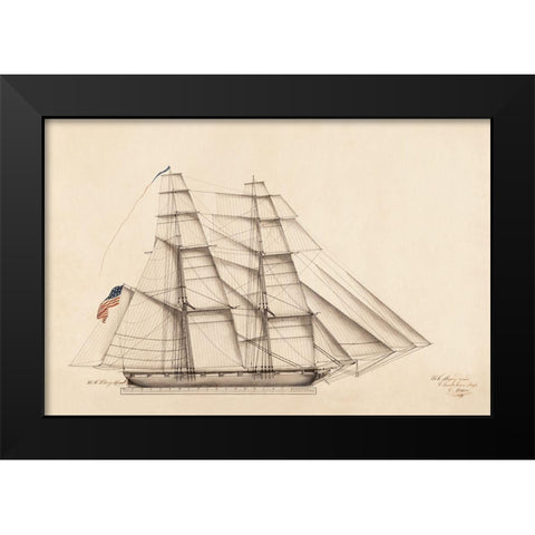 U.S. Big Spark Sailboat Black Modern Wood Framed Art Print by Anonymous