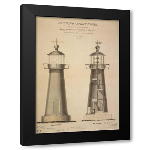 Cast-Iron Light House Black Modern Wood Framed Art Print with Double Matting by C. Hastings