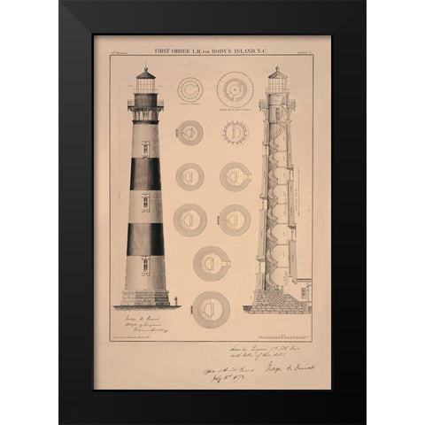 Bodys Island Light House Black Modern Wood Framed Art Print by Anonymous