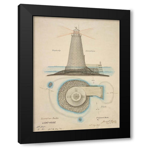 Rocks, NY Light House Black Modern Wood Framed Art Print with Double Matting by Anonymous