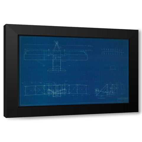 Wright Brothers Plane,Blueprint Black Modern Wood Framed Art Print by Anonymous