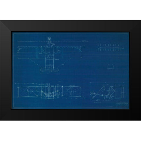 Wright Brothers Plane,Blueprint Black Modern Wood Framed Art Print by Anonymous