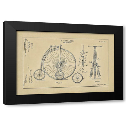 Velocipede Technical Drawing Black Modern Wood Framed Art Print with Double Matting by Anonymous