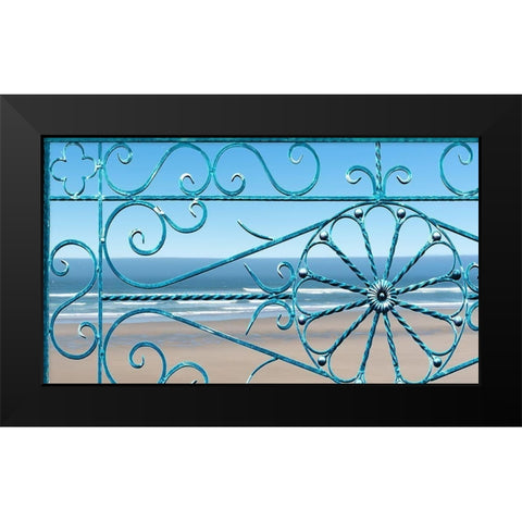 Ocean Through Wrought Iron Window Black Modern Wood Framed Art Print by Anonymous