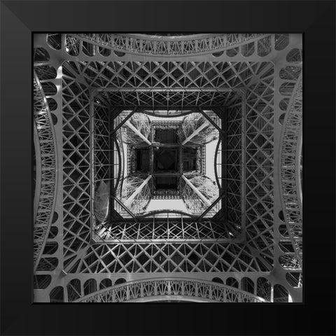 Looking Up inside the Eiffel Tower Black Modern Wood Framed Art Print by Graciet, Stephane
