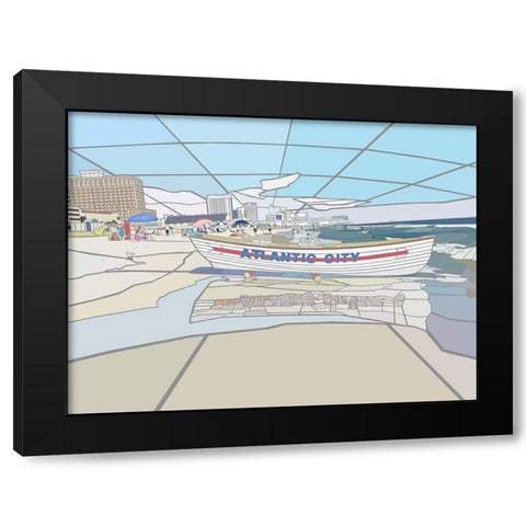 Atlantic City Beach Vista Scene Black Modern Wood Framed Art Print with Double Matting by Mandell, Jonathan