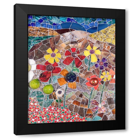 Mountainscape with Flowers I Black Modern Wood Framed Art Print with Double Matting by Mandell, Jonathan