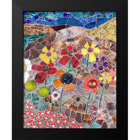 Mountainscape with Flowers I Black Modern Wood Framed Art Print by Mandell, Jonathan