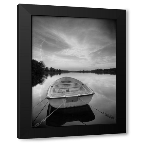 Rowboat on Summer Lake Black Modern Wood Framed Art Print by Anonymous