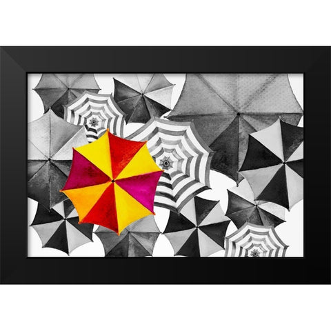 Watercolor Umbrella Painting Black Modern Wood Framed Art Print by Kongchan, Tanom