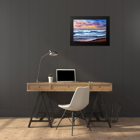 Sunset Over Ocean Black Modern Wood Framed Art Print by Dimitrov, Boyan